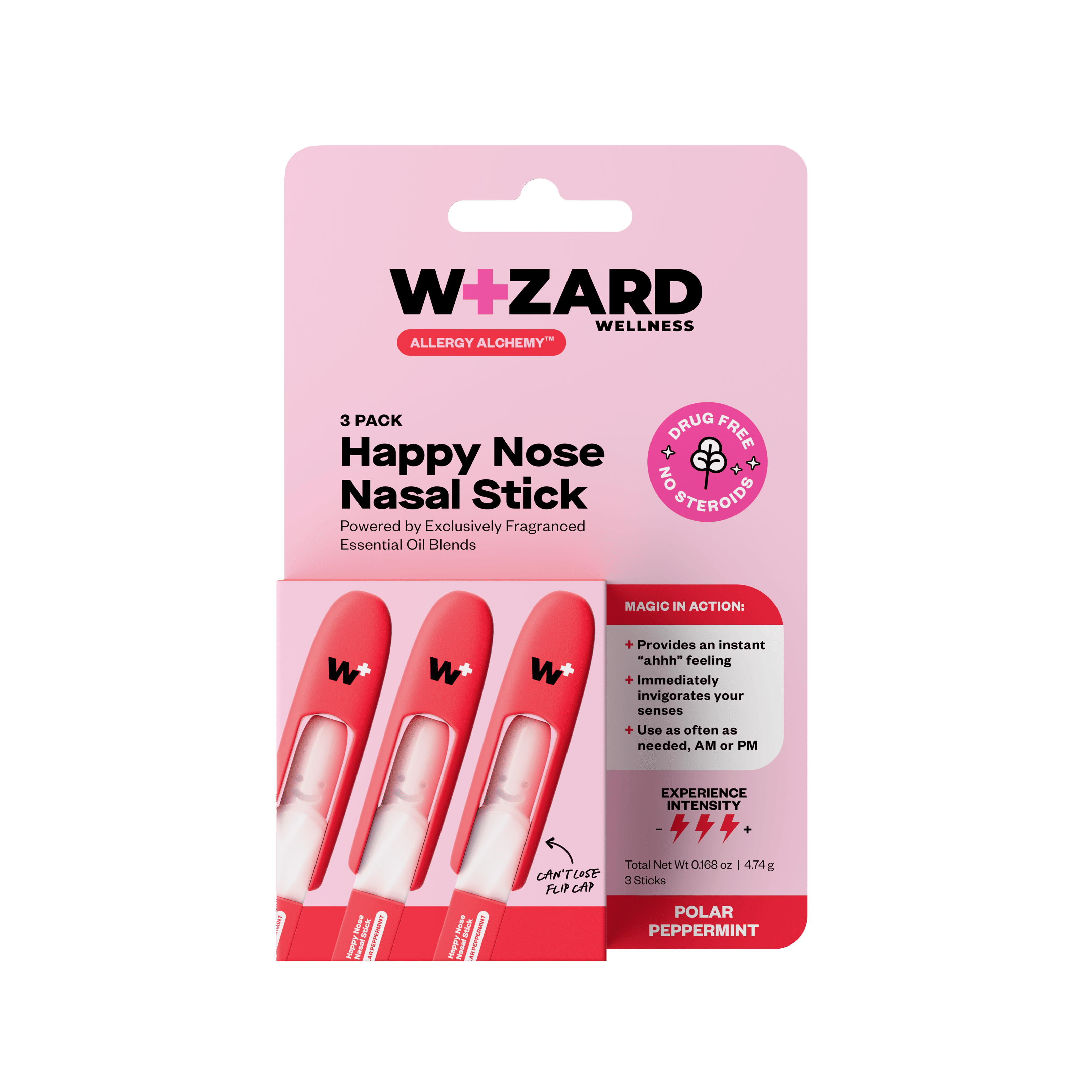 (2 pack) Wizard Wellness Happy Nose Nasal Inhaler Stick, Drug-Free Aromatherapy, Polar Peppermint, 3 Pack