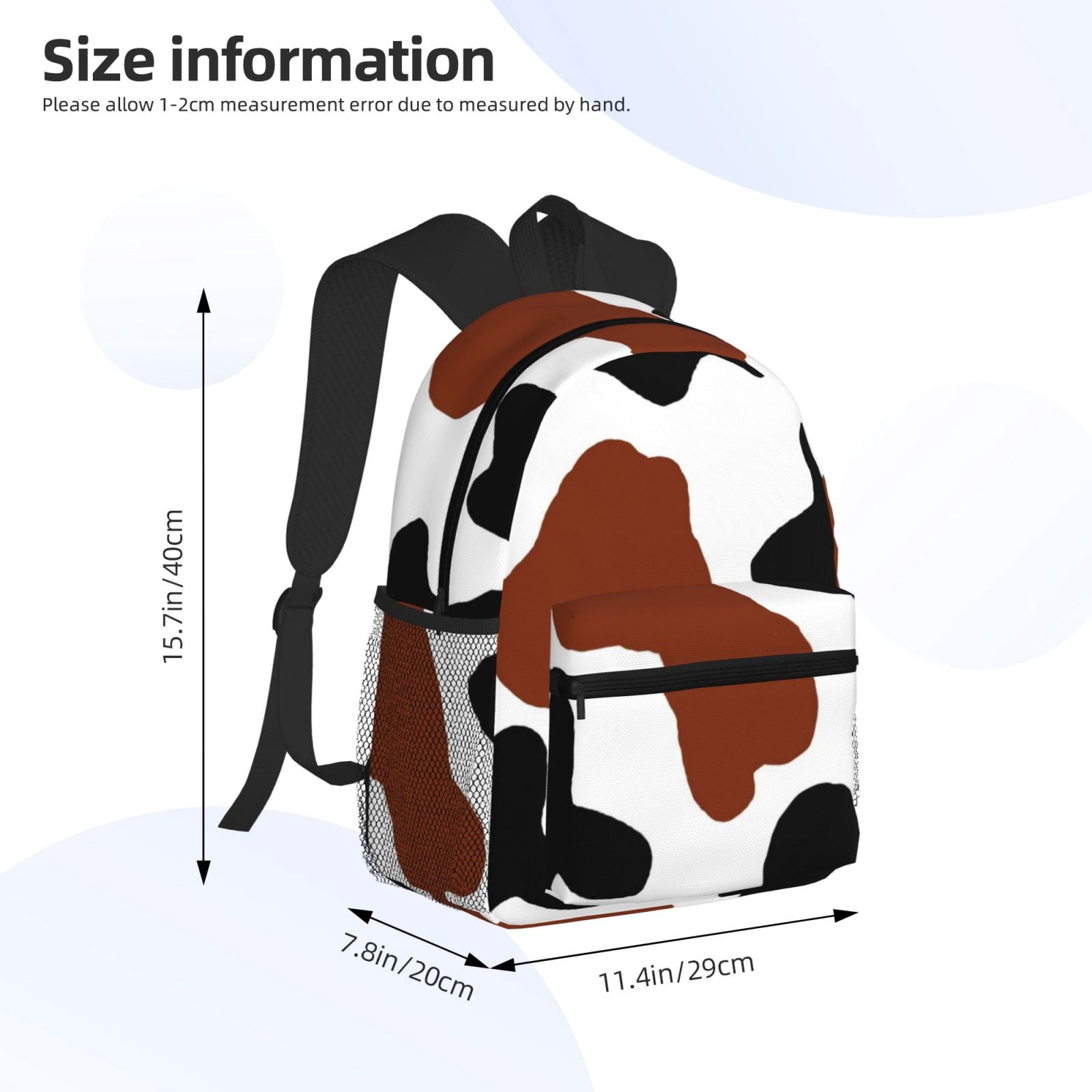 Vsdgher Brown Black Cow Print Unisex Large Capacity Bookbag Schoolbag Casual Daypack for High School/College/Teens/Travel/Work