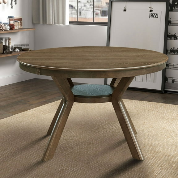 PORKISS 47" Round Dining Table for 4 People, Coffee Table, Modern Farmhouse Wooden Kitchen Table with Storage Shelf, Living Room, Oak (Chairs Not Included)