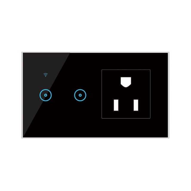 Mistaha 95- Prise Murale Intelligente Wi-Fi avec 2 Interrupteurs Tactiles à Gang, Contrôle à Distance via Application Smart Life, Commande Vocale, Contrôle Tactile Compatible avec Assistant, Interrupteur Intelligent Wi-Fi, Prise, Standard