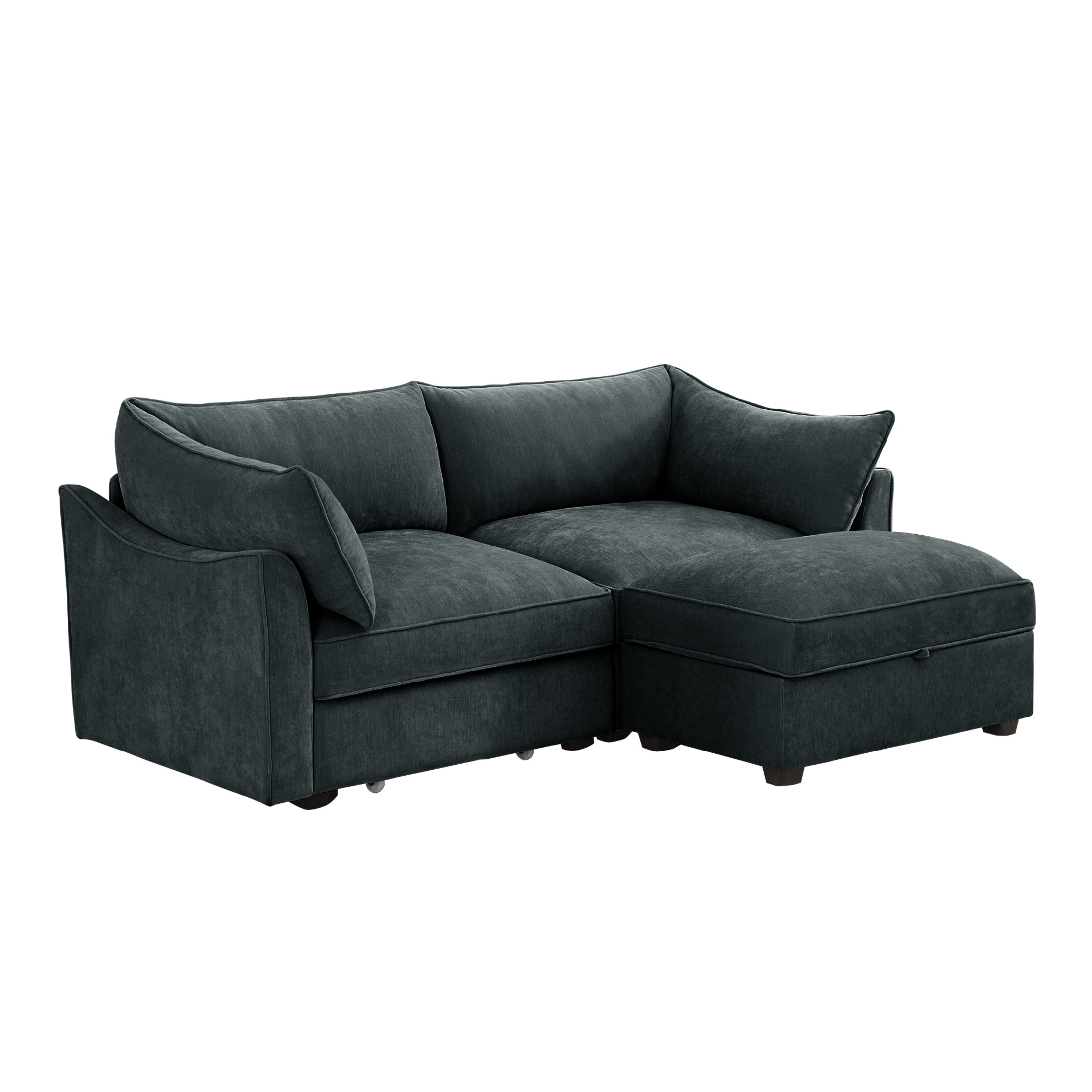 Noble House 2-Seater Sofa with Footrest, Movable Ottoman, and Pull-Out Storage Drawers Under Each Seat, Chenille,Grey
