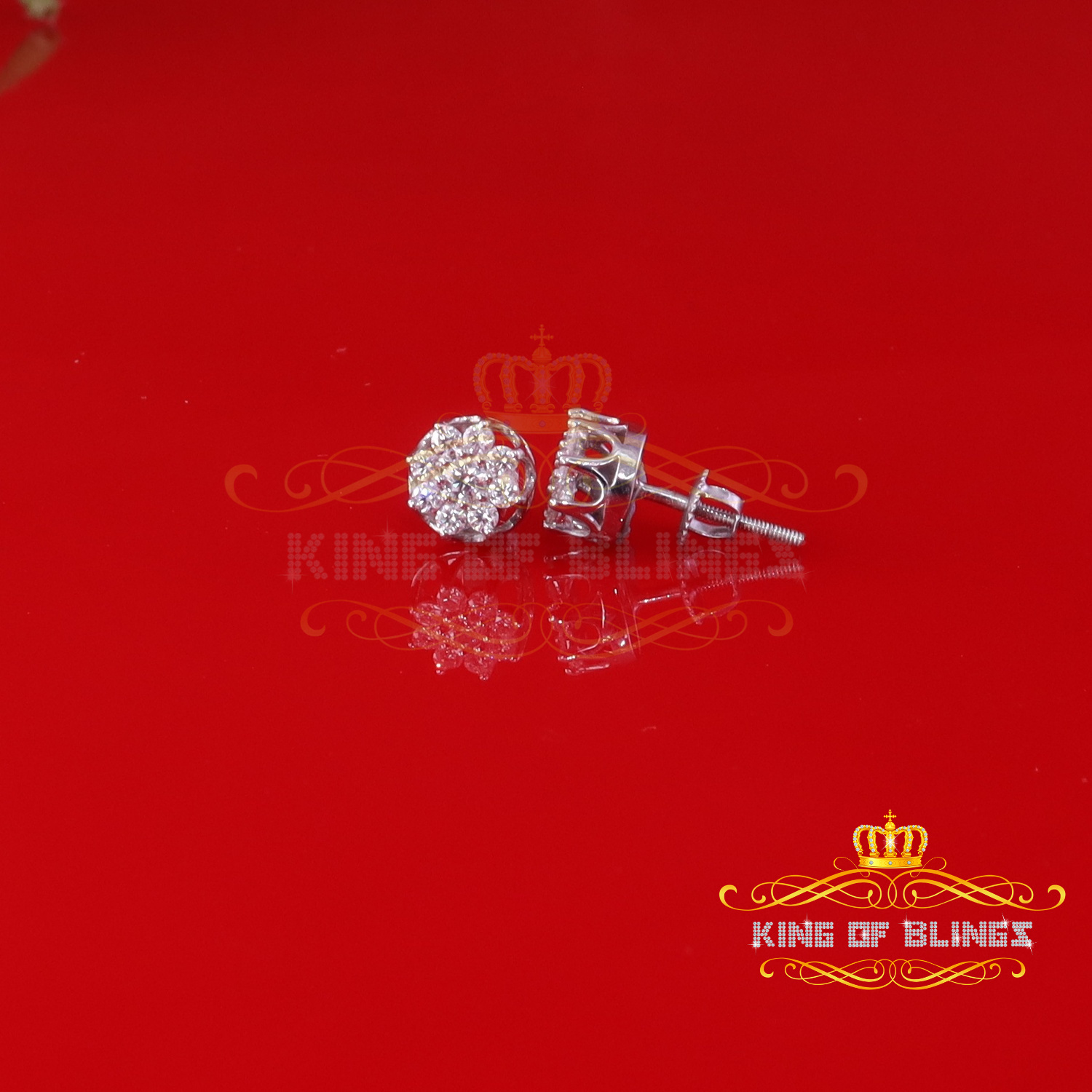 King of Bling's Men's/Womens 925 Silver White 0.50ct VVS 'D' Moissanite Round Stud Earrings