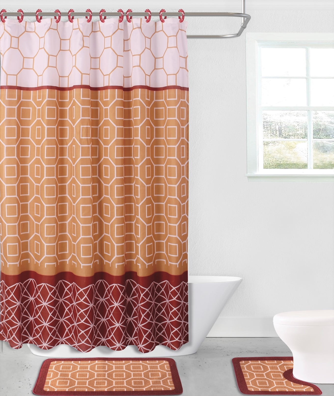 Historic Route 66 Shower Curtain Liner Waterproof Fabric Bathroom Mat Set Hooks 