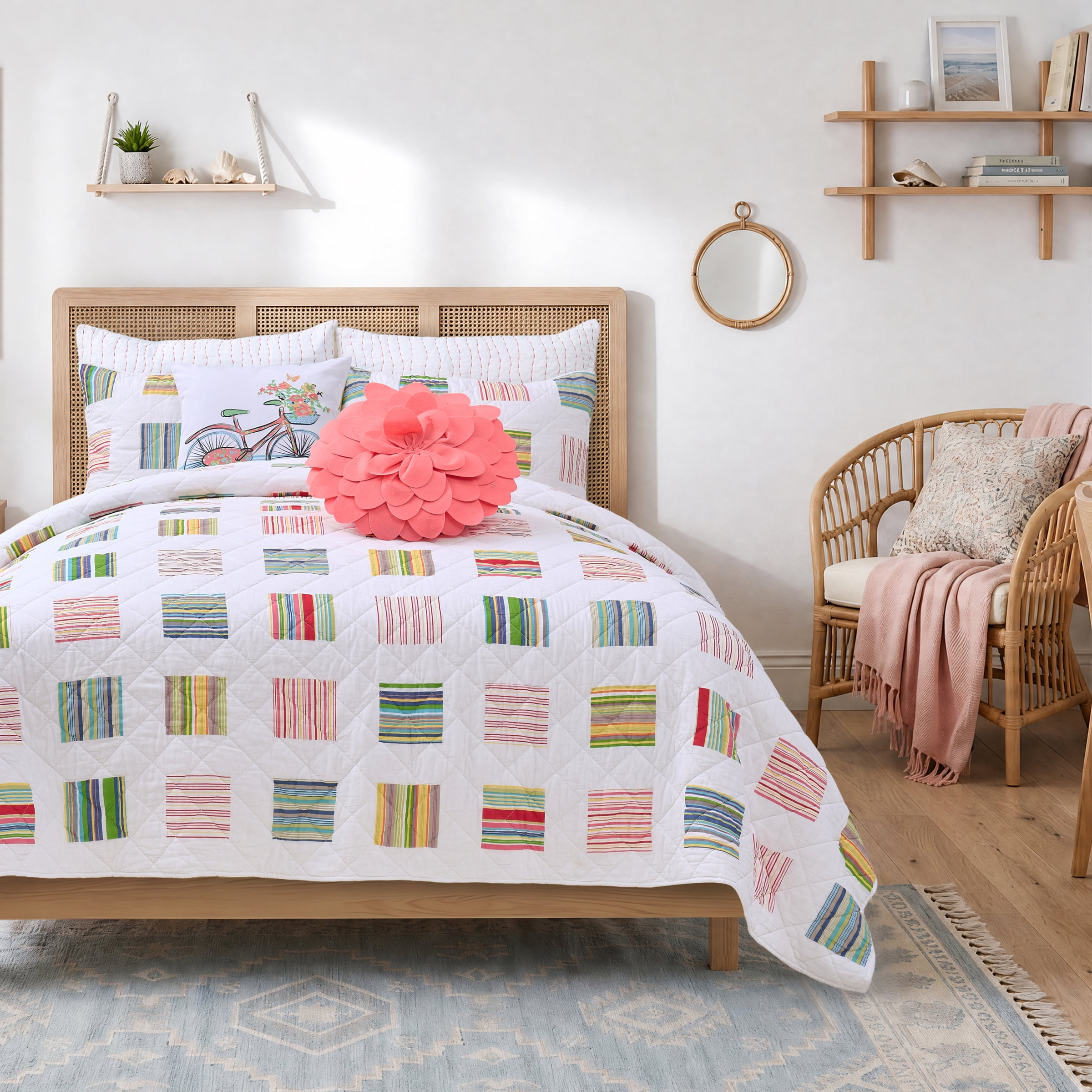 Greenland Home Sailor Modern Block Print Cotton Quilt Set, 3-Piece King, for Adults