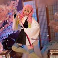 thumbnail image 2 of Disfraz de Cosplay de Kanroji Mitsuri, Kimono de Anime, peluca rosa y verde, ropa Sexy, calcetines de disfraz de Halloween, talla para adultos y niños, 2 of 5