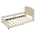 thumbnail image 4 of DreamBuck Upholstered Twin Bed Frame, Lovely Velvet Upholstered Daybed with Classic Stripe Shaped Headboard, Wood Twin Daybed for Teens, No Box Spring Needed, Noise Free, Beige, 4 of 5