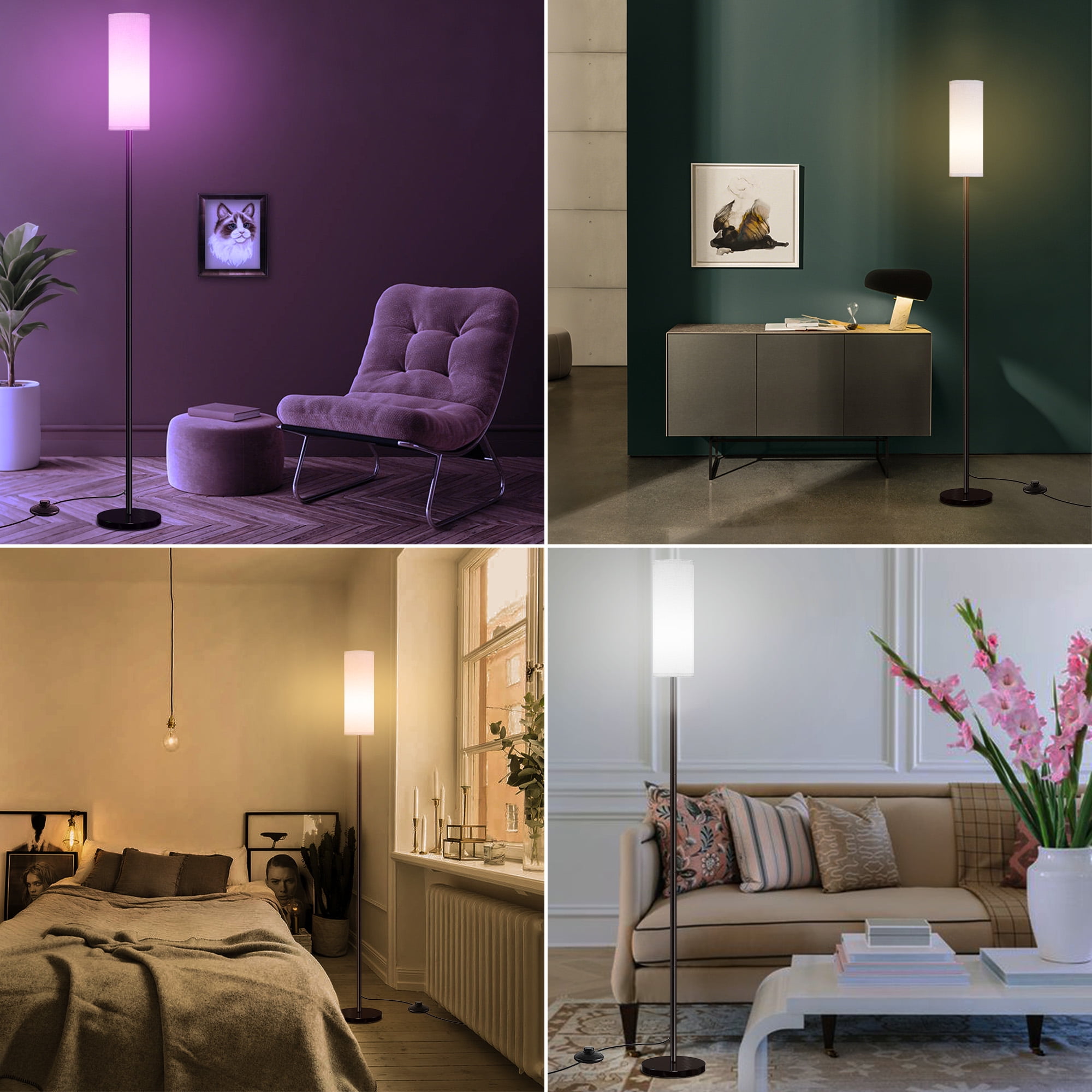 VOLIVO LED Floor Lamp, RGB Standing Lamps, Works with Alexa/Google Home, Stepless Dimming, for Living Room