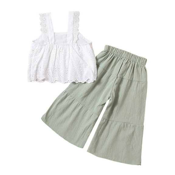 Gerichy Girls Summer Outfits, Spring And Summer Girls And Children's Flying Sleeve Shirts And Bud Pants Solid Color Casual Two Piece Suit