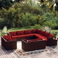 thumbnail image 1 of vidaXL 11 Piece Garden Lounge Set with Cushions Brown Poly Rattan, 1 of 5