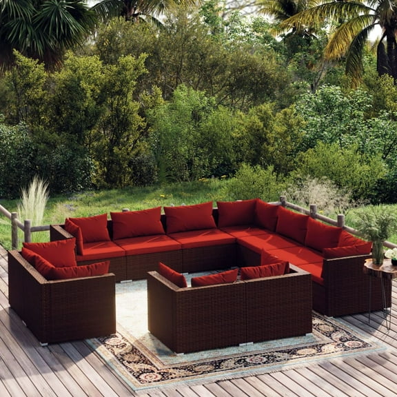 vidaXL 11 Piece Patio Lounge Set with Cushions Brown Poly Rattan