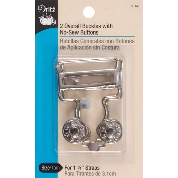 Dritz Overall Buckles W/No-Sew Buttons For 1-1/4" Straps-Nickel