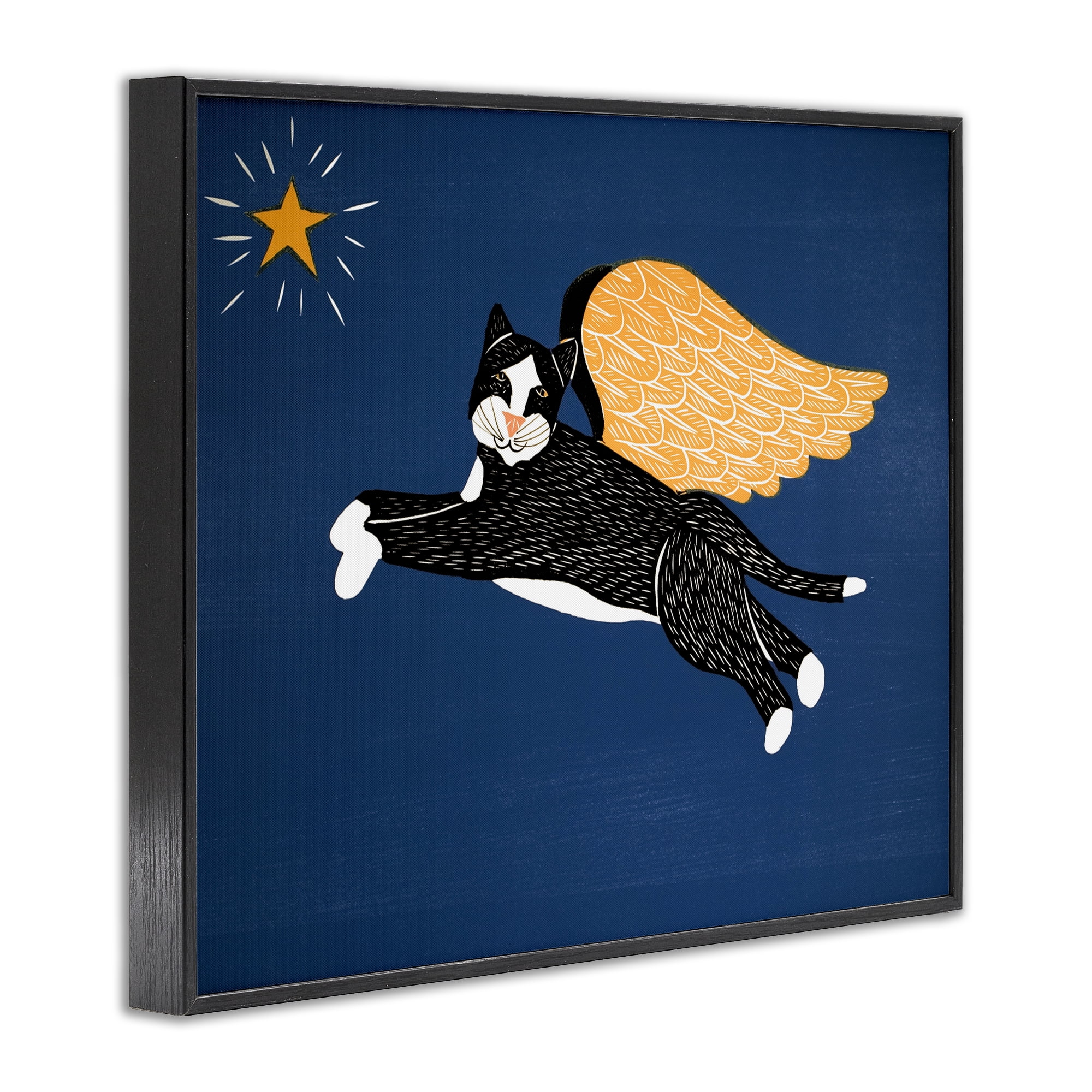 Angel Cat with Star Black Framed Giclee Art, design by Stephen Huneck