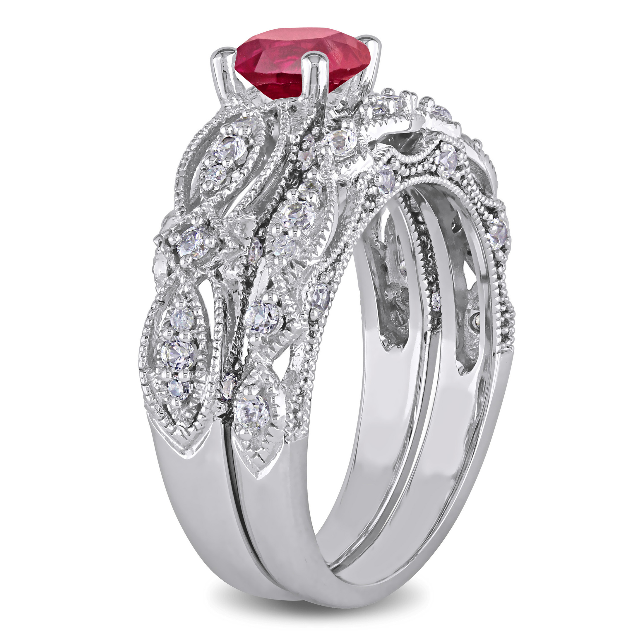 Everly Women's Created Sapphire Created Ruby 10k White Gold Bridal Set