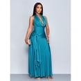 thumbnail image 3 of Teal Blue Womens Elegant Plunging Cowl Neck Tie-Front High Slit Maxi Dress For Party Cocktail Wedding Bridesmaid, 3 of 6