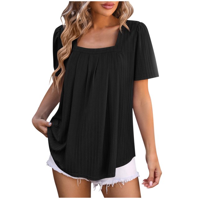 Yuyuzo Going out Tops for Women Short Sleeve Shirts Crewneck T Shirts Ribbed Knit Stretchy Slim Fitted Basic Tees