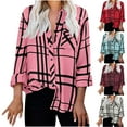 thumbnail image 2 of Utoimkio Women's Long Sleeve Plaid Shirts Lapel Button Down Jacket Coats for Women with Pockets, 2 of 8