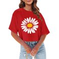 thumbnail image 2 of Fancifize Sunflower Graphic Shirt for Women Cute Short Sleeve Cropped Tee Tops Teen Girls Flower Printed Casual T Shirt, 2 of 6
