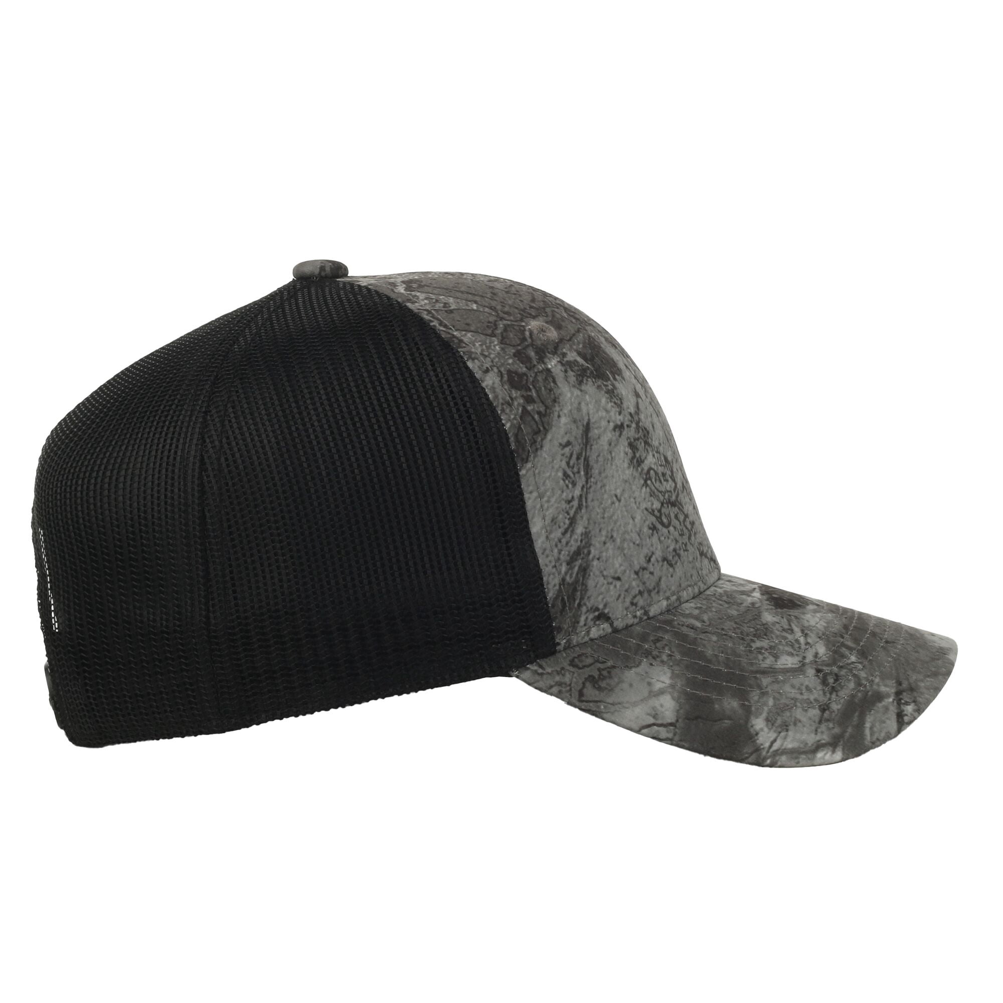 Realtree® Fishing WAV3 Grey Camo Trucker Hat – Mid Profile Mesh Back Snapback, One Size