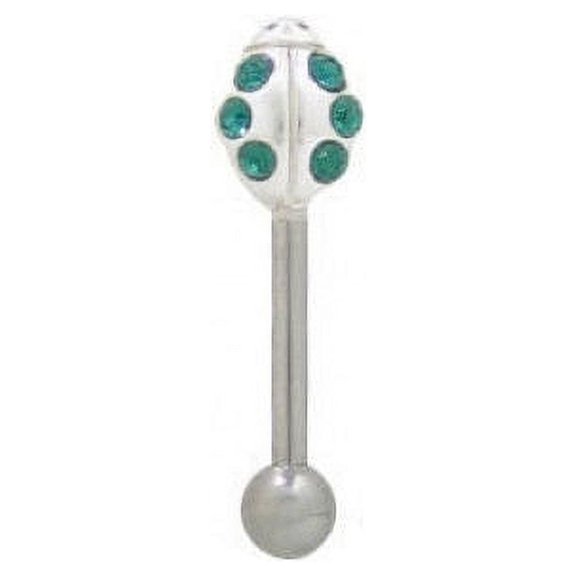Straight Barbell 16G Eyebrow Piercing Ring with Jeweled Lady Bug Design