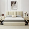 thumbnail image 3 of VECELO Bed Frame with 4 Storage Drawers, Queen Size Upholstered Platform Bed Frame with Adjustable Headboard, Beige, 3 of 11