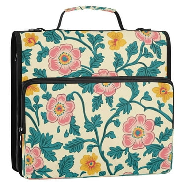 WOBOGO Pink and Turquoise Flowers Ring Binder Bag 1.5in Folder Organizer with Shoulder Strap for 13Inch Laptop and 500 Sheets of Paper
