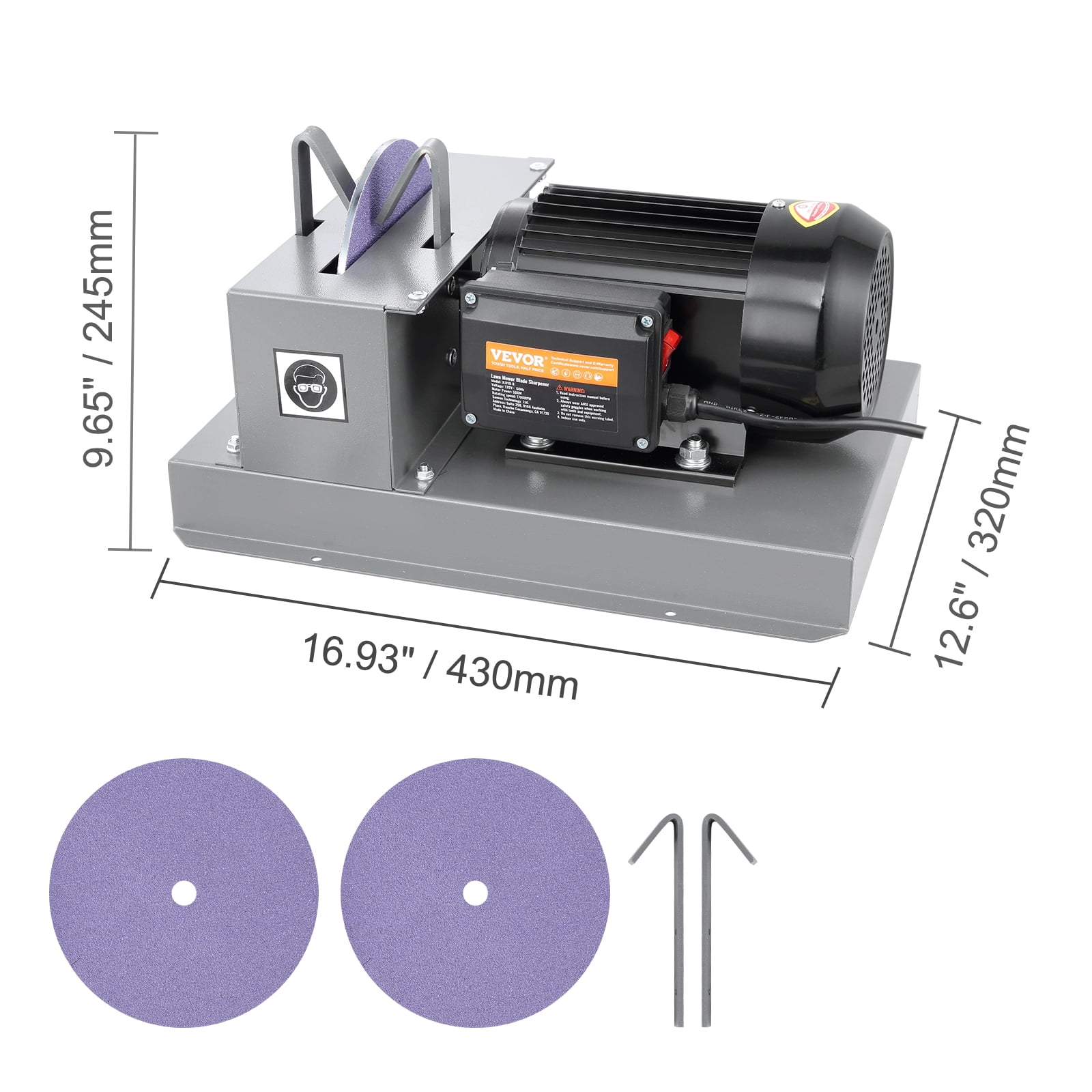SKYSHALO Lawn Mower Blade Sharpener 1HP 750W with 9-inch Ceramic Grinding Wheel