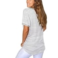 thumbnail image 3 of DPTALR Women's Casual V-Neck Solid Color Striped Pocket Hundred Short Sleeve Tops, 3 of 6