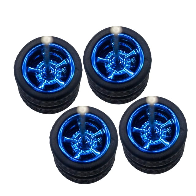 4x 1/64 Modelo de ruedas de automóviles Simulación en miniatura modificada para niños Diámetro profesional de 1.1 cm para 1:64 Vehículos fundidos a azul