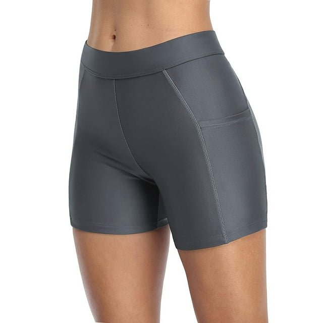Charmo Shorts de Bain pour Femmes avec Poches, Shorts de Planche de Bain Unis