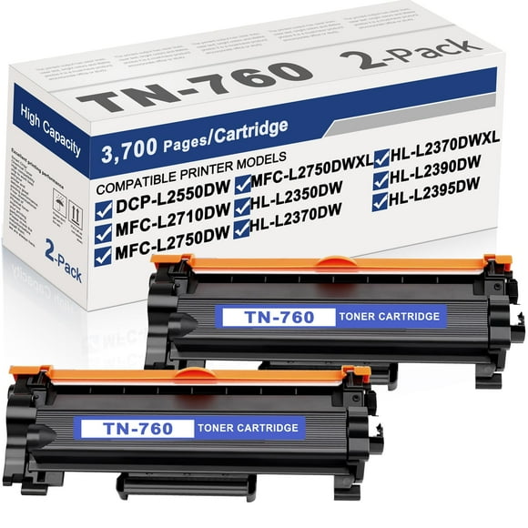 TN760 Toner Cartridge Replacement for Brother TN-760 High Yield Black Toner Cartridge MFC-L2710DW MFC-L2750DW HL-L2350DW HL-L2395DW DCP-L2550DW Printer 2-Pack