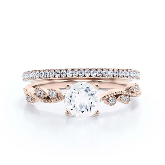 Twisted Boho & hippie 1.75 Carat Round Cut Diamond Moissanite Engagement Ring Wedding Ring in 925 Sterling Silver With 18k Rose Gold Plating Gift For Her, Promise Ring, Bridal Set, Matching Band