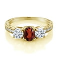 thumbnail image 2 of Gem Stone King 18K Yellow Gold Plated Silver 3-Stone Ring Garnet Moissanite(1.99 Cttw) (Size 7), 2 of 4