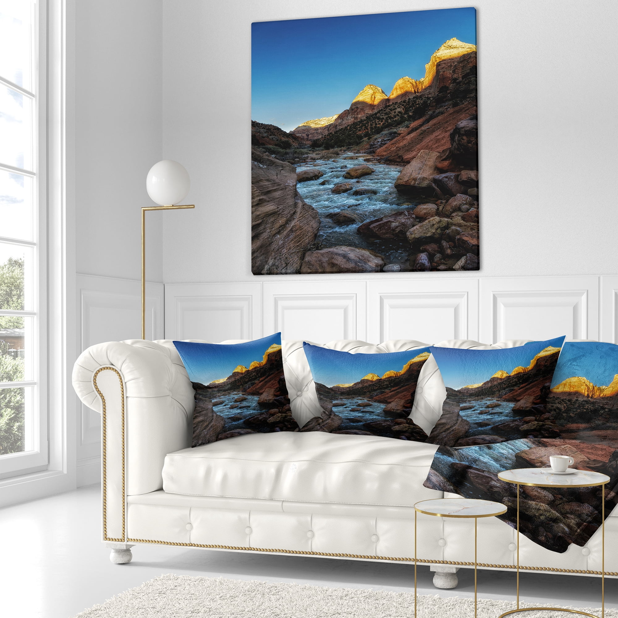 Designart Rapid Virgin River - Landscape Photography Throw Pillow - 18x18