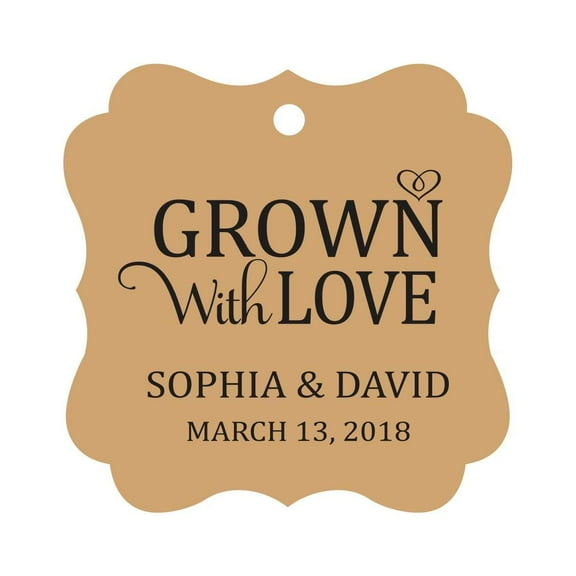 Darling Souvenir Grown With Love Personalized Fancy Frame Bonbonniere Wedding Party Favor Paper Tags-Kraft-100 Tags