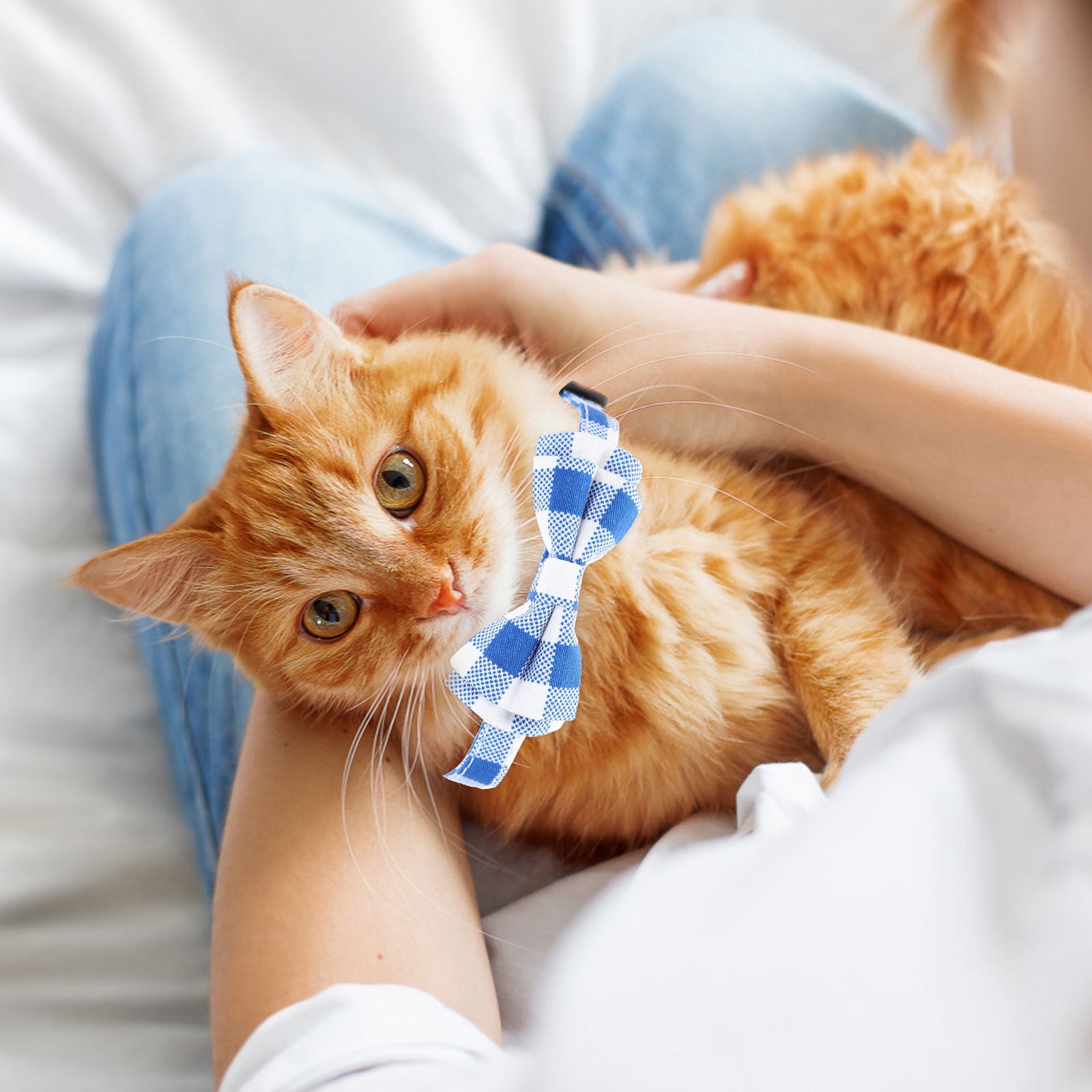 Healifty Adjustable Cat Collar with Bow Tie and Bell Pendant Soft Polyester for Comfortable Fit