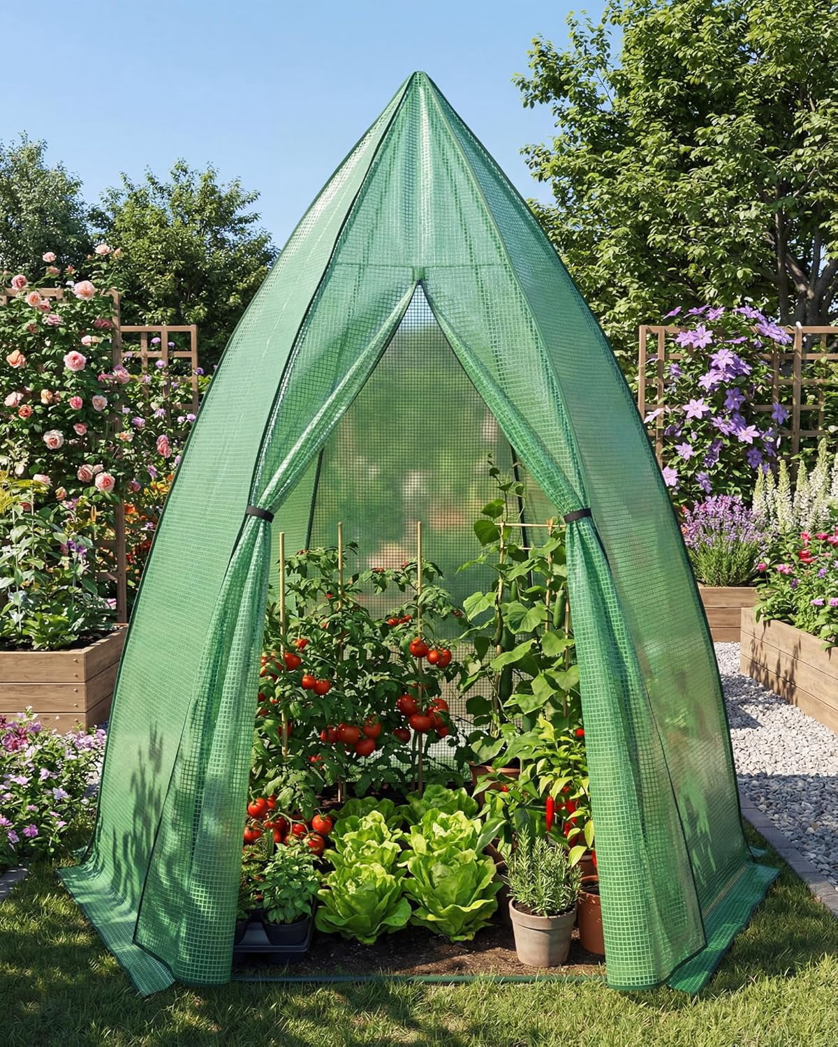 Garvee Mini Portable Greenhouse 54 x 54 x 71 inch, PE Cover with Roll-Up Zipper Door, Green