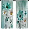 thumbnail image 3 of Teal Floral Curtains 42W X 63L Inch 2 Panels Rod Pocket Rustic Farmhouse Flower Turquoise Wooden Retro Country Vintage Daisy Window Drapes Treatment Butterfly Living Room Bedroom Bathroom Curtains, 3 of 6