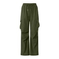 thumbnail image 4 of vigerkar Cargo Pants High for Women Waisted Wide Leg Trousers Elastic Waist Stretch Drawstring Casual Pants with Pockets Green, S, 4 of 5