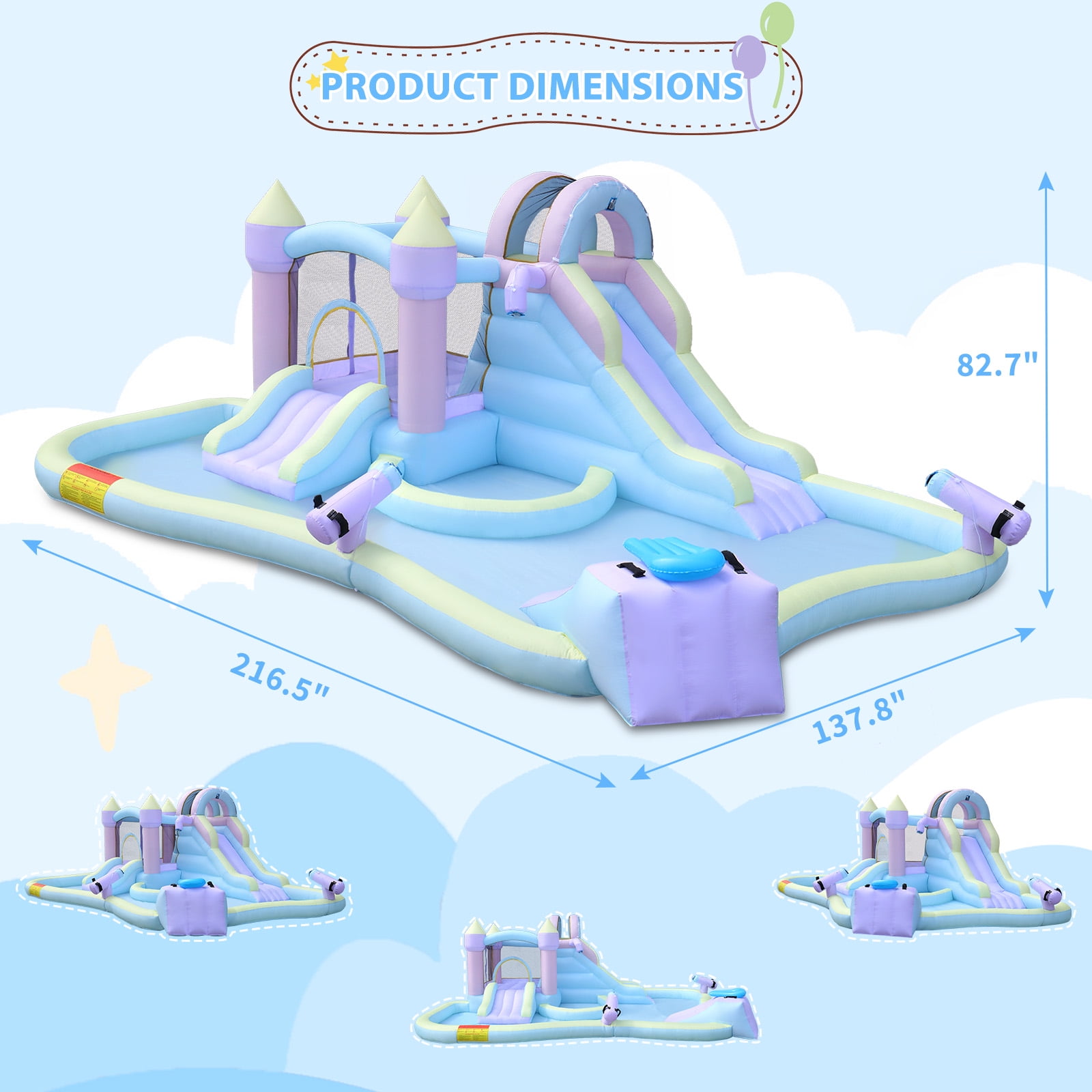 Ktaxon 7-in-1 Inflatable Water Slide Bounce House with Blower, 217" x 138" x 83", Mini Surf Zone Water Park w/ Bounce Area & Shower Spray Cooling Area, Kids Backyard
