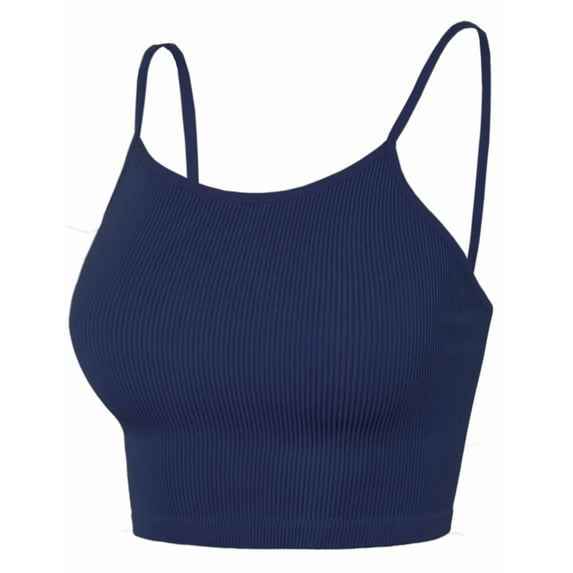 A2Y Women's Basic Ribbed Seamless Cropped Cami Camisole Tank Tops Navy SM