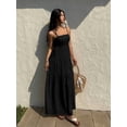 thumbnail image 7 of Black Textured Tiered Camisole Maxi Dress, Sleeveless, Loose Fit, Vacation Style, 7 of 7