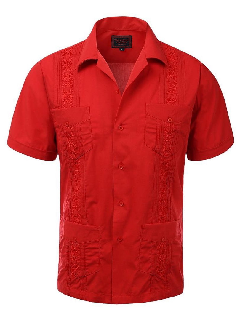 Guayabera Men's Cuban Beach Wedding Short Sleeve Button-Up Casual Dress ...