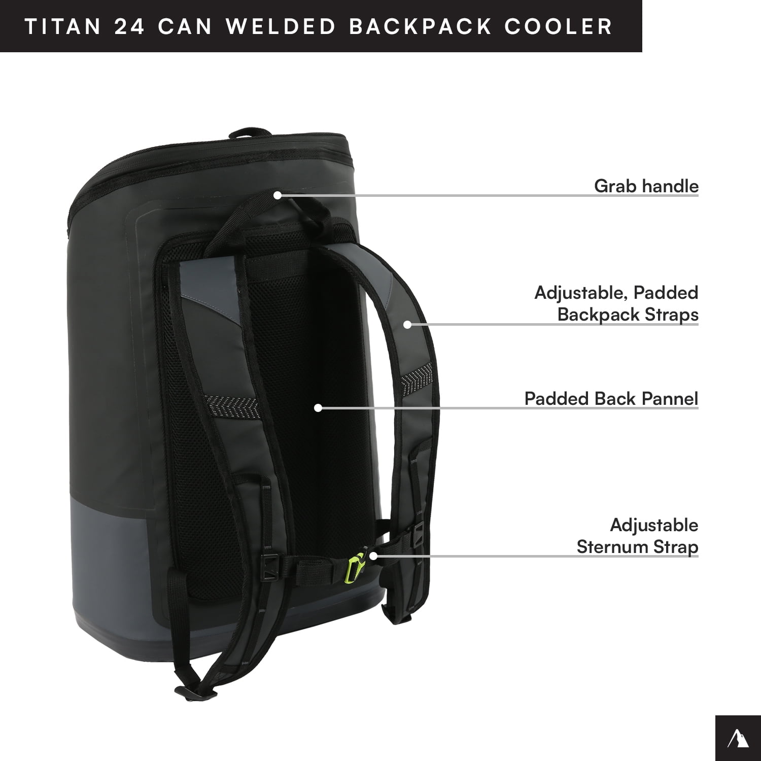 Titan by Arctic Zone 24 Can, 16 Quart Welded Cooler Backpack with Waterproof Exterior, Black