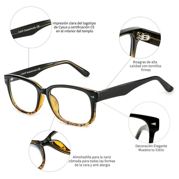 Cyxus Lentes para Computadora para Hombres y Mujeres Lentes Anti Luz Azul Rectangulares Retro Lentes Antireflejantes Contra Rayos UV Cyxus Style Walmart en linea