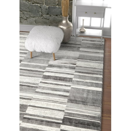 - Voyage Grey & White Modern Geometric High-Low Pile Area Rug 3x5 (3'11