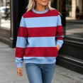 thumbnail image 7 of Karymi Womens Blouses Two-Tone Wide Horizontal Stripe Crew Neck Sweatshirt, Long Sleeve Non-Hooded Pullover Top, Block Color Sweatshirt with Side Pockets Womens T Shirts, 7 of 7