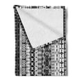 thumbnail image 2 of Prehistoric Soft Flannel Fleece Throw Blanket, Black and White Tribal Motifs Pattern Native Geometric Borders Design, Cozy Plush for Indoor and Outdoor Use, 60" x 80", Black White, by Ambesonne, 2 of 5