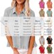 thumbnail image 3 of Neewe Women's Short Sleeve Plain Lapel Front Pocket Hem Fringe Button Down Dressy Daily Outfits, 3 of 8