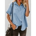 thumbnail image 2 of HOTAPEI Button Down Shirts for Women Casual Vintage V Neck Short Sleeve Tops With Pockets, 2 of 6
