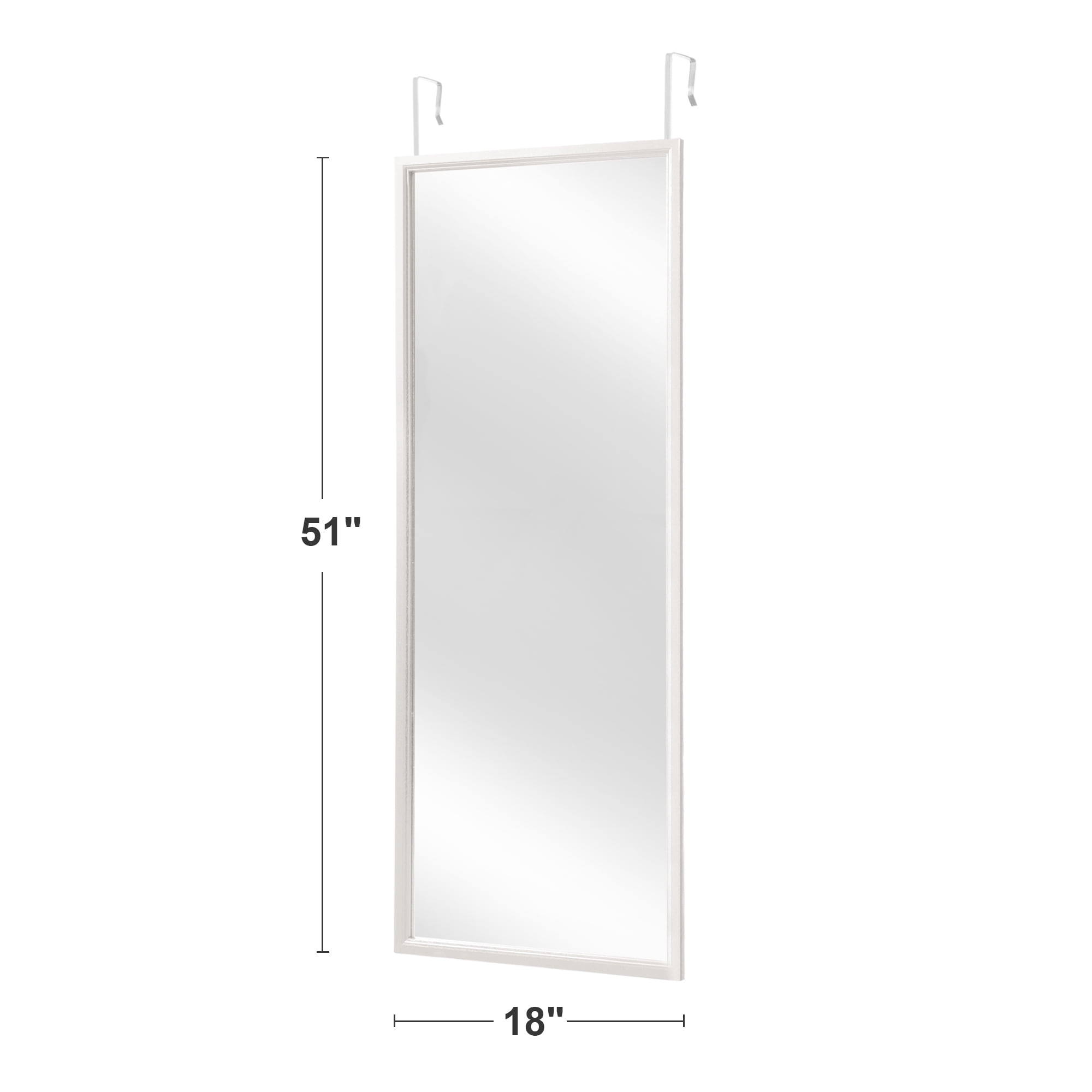 Over The Door Mirror Full Length, 51"x18" Door Mirror Full Length with Wood Frame, Full Length Mirror Over The Door with 2 Hangers Removeble, Hanging Mirror for Door or Wall Mounted Mirror